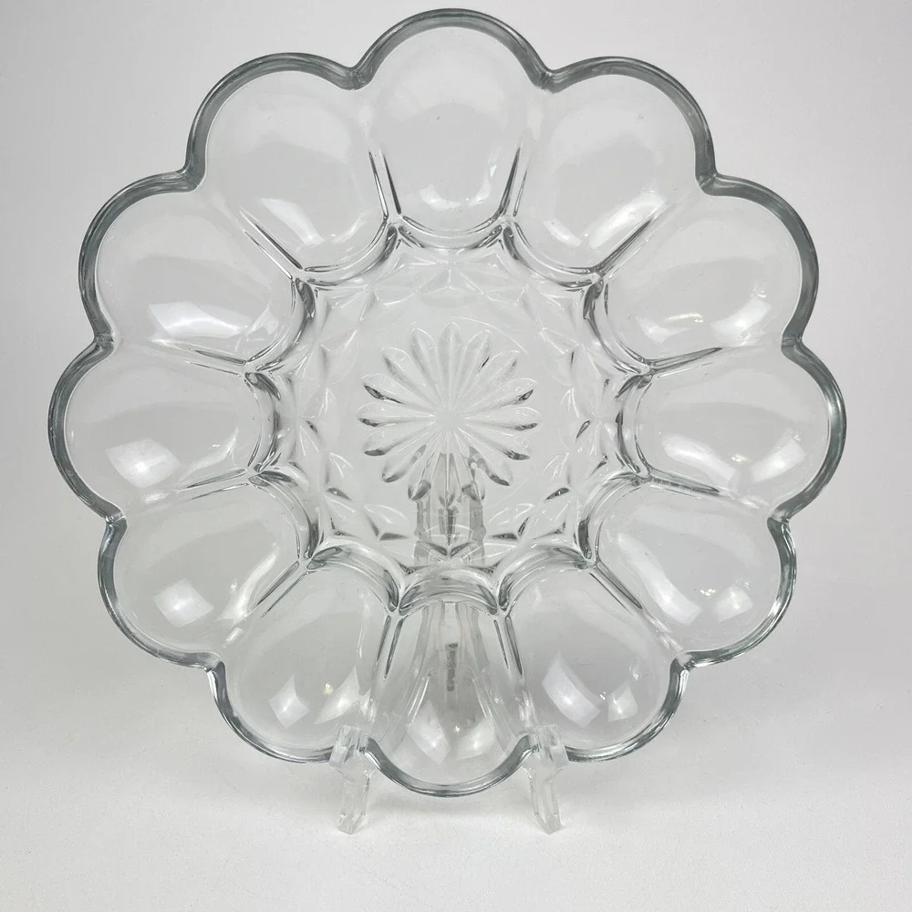 Vintage Anchor Hocking Fairfield Clear Deviled Egg Serving Dish Plate Platter